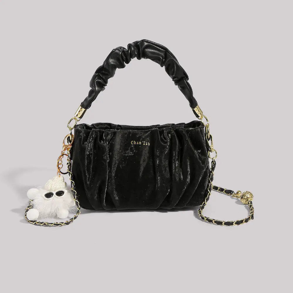 Polyester PU Square Suitcase Bag with Mobile Phone Pocket - Black