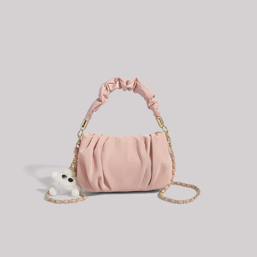 Polyester PU Square Suitcase Bag with Mobile Phone Pocket - Pink