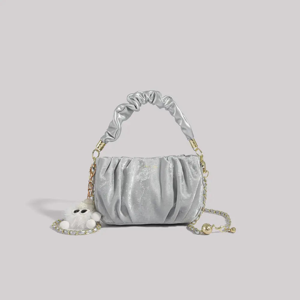 Polyester PU Square Suitcase Bag with Mobile Phone Pocket - Silver