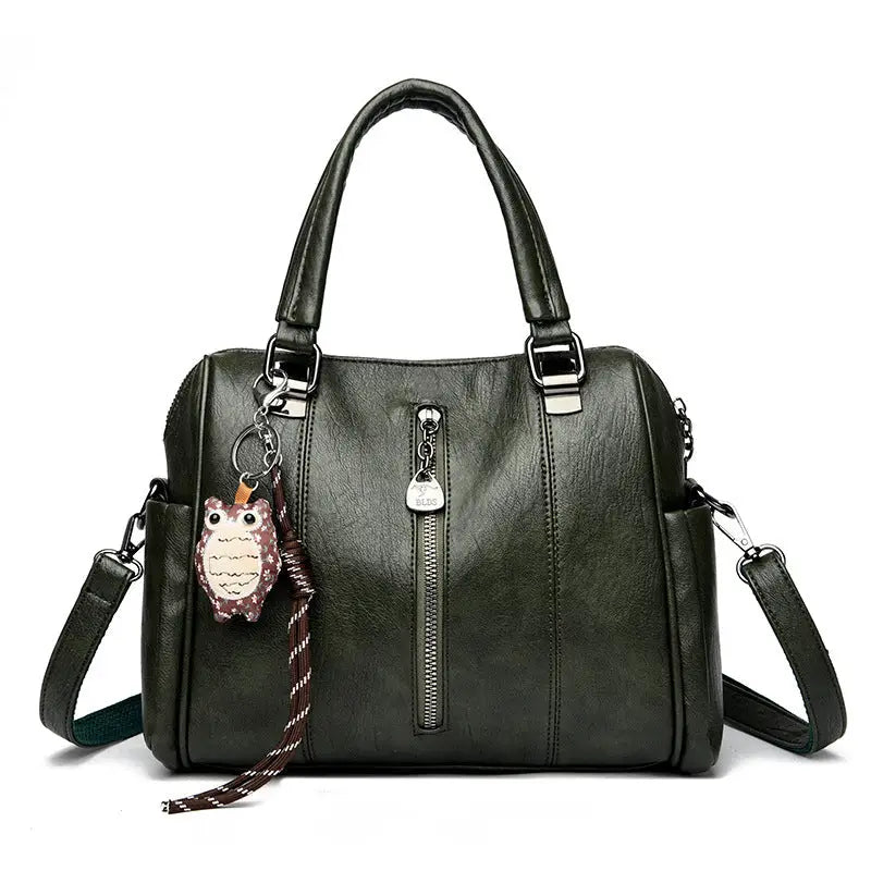 Polyester PU Suitcase Handbag in Multiple Colors with Sewing Thread - Green