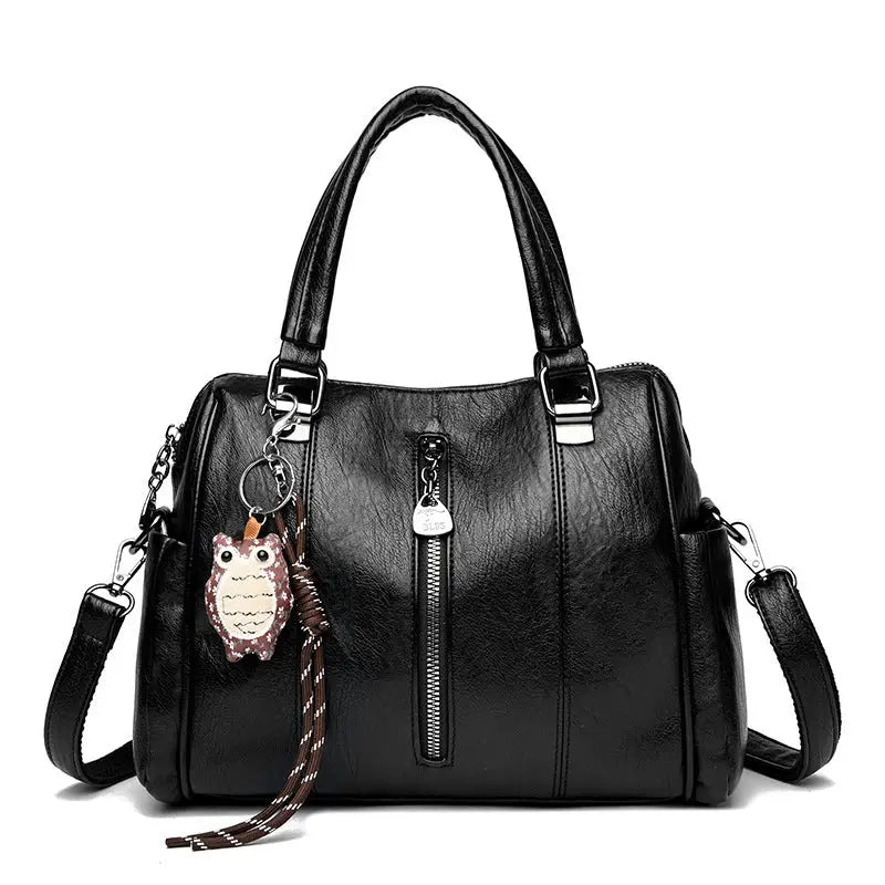 Polyester PU Suitcase Handbag in Multiple Colors with Sewing Thread - Black
