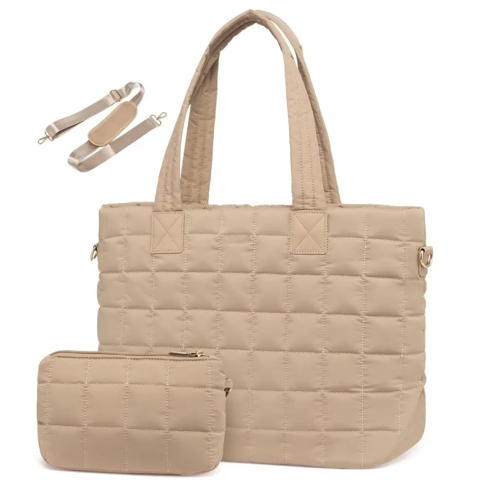 Polyester Suitcase with Slit Pocket in Black White or Khaki - Khaki / 45x17.7x12.6cm