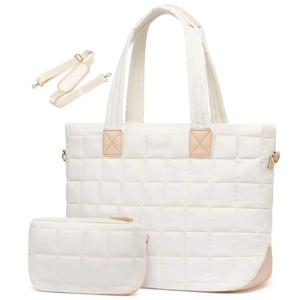 Polyester Suitcase with Slit Pocket in Black White or Khaki - White / 45x17.7x12.6cm