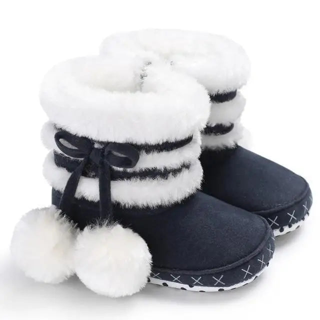Pom Pom Cozy Booties - Dark blue / 13CM