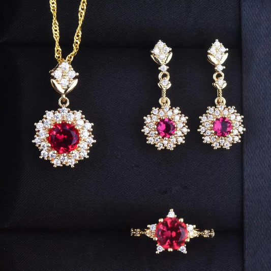 Pomegranate Elegance: Women’s Red Jewelry Set