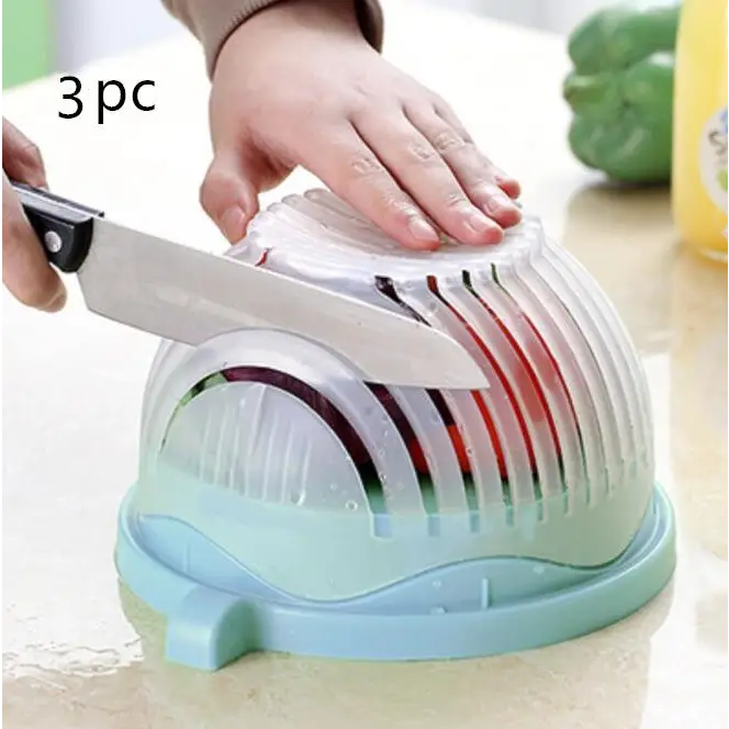 Portable Ultra Light Salad Cutter Bowl with Heat Collecting Filter Blue3pc