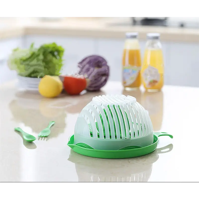 Portable Ultra Light Salad Cutter Bowl with Heat Collecting Filter Green