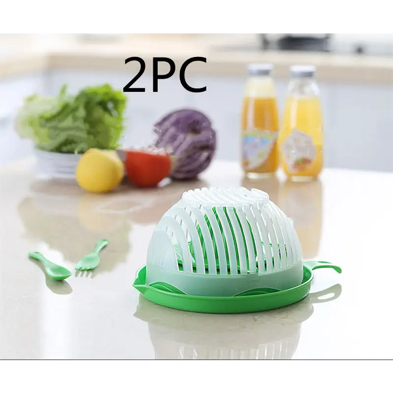 Portable Ultra Light Salad Cutter Bowl with Heat Collecting Filter Green 2pc