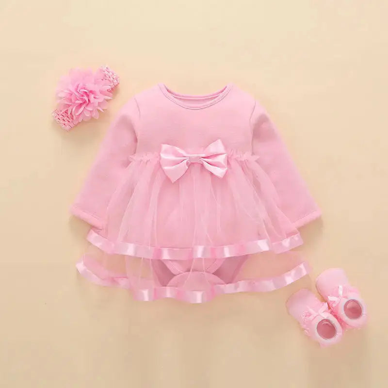 Princess Spring Fleece: Pure Cotton Baby Dress - Pink / 18M