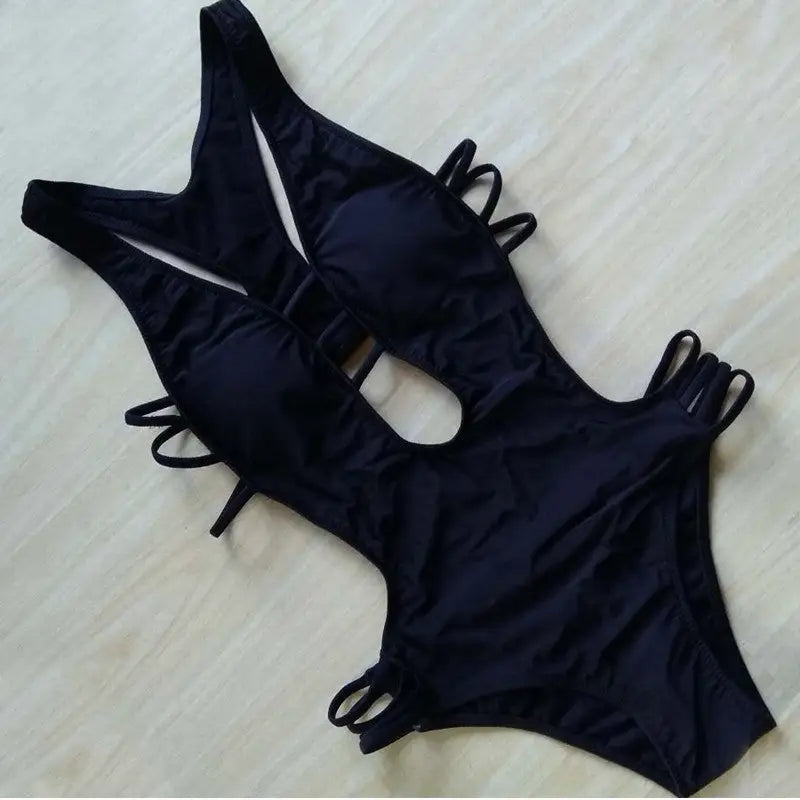 Printed Bikini Women’s One Piece Swimsuit - Black / XL