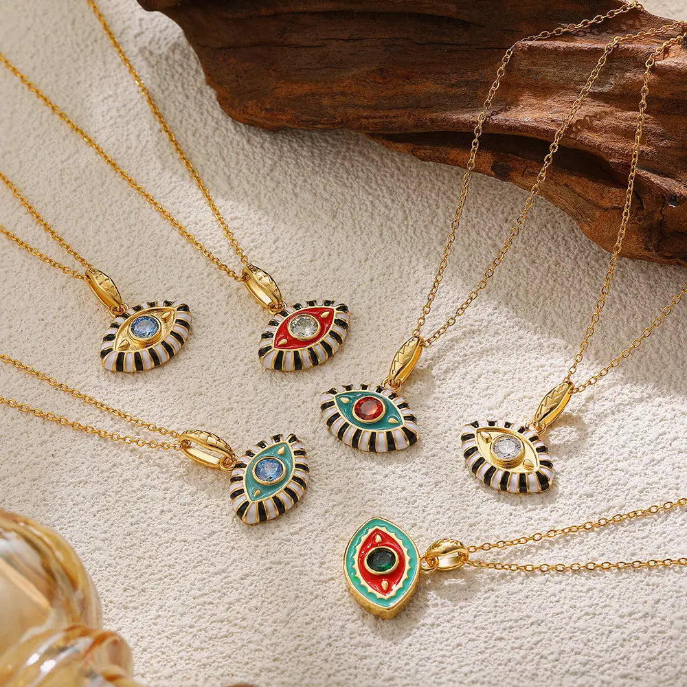 Prismatic Gem Clavicle Charm Necklace