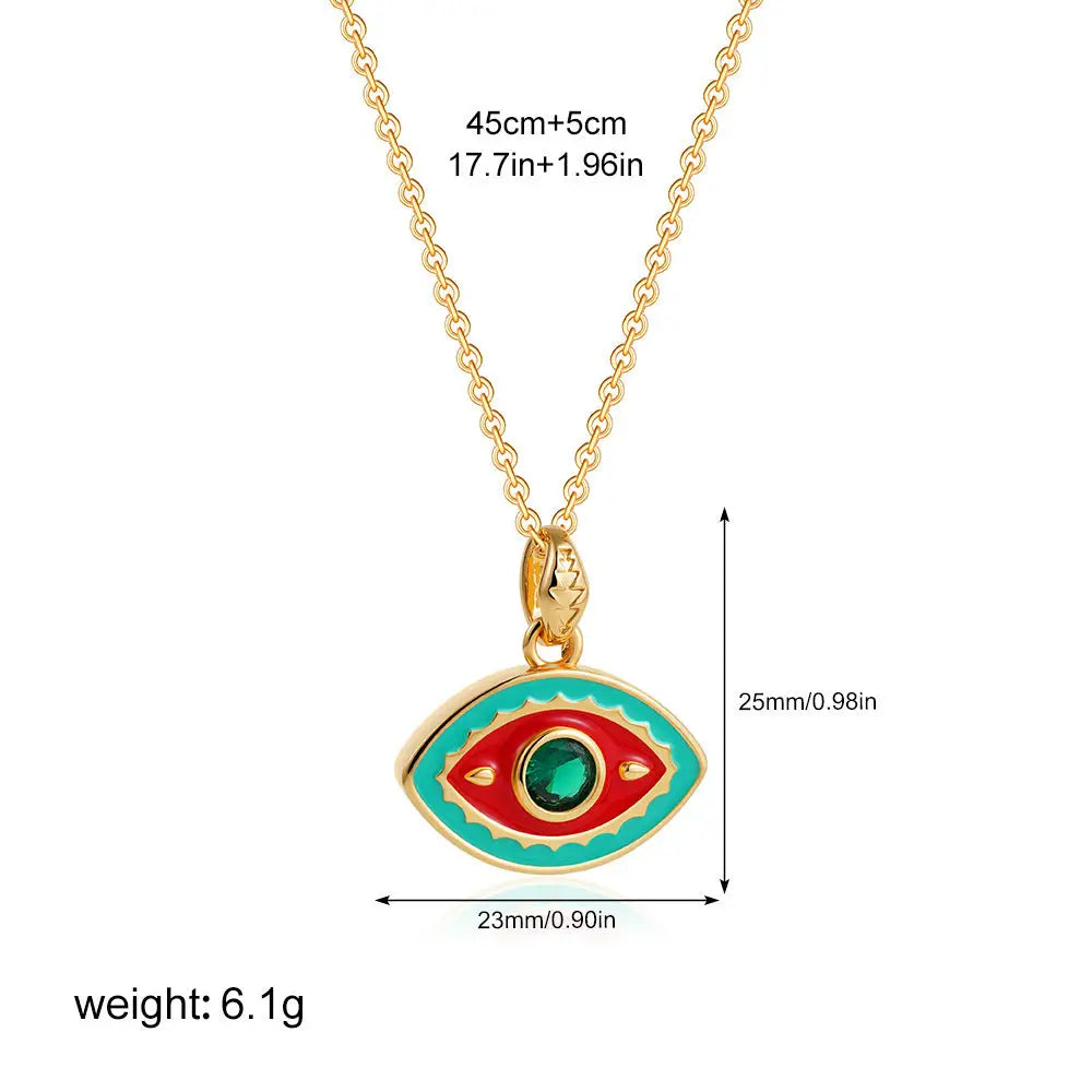 Prismatic Gem Clavicle Charm Necklace - Red Background Green