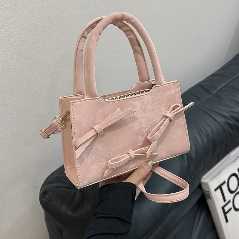 PU Crossbody Bag with Bow and Three Dimensional Pocket - Pink