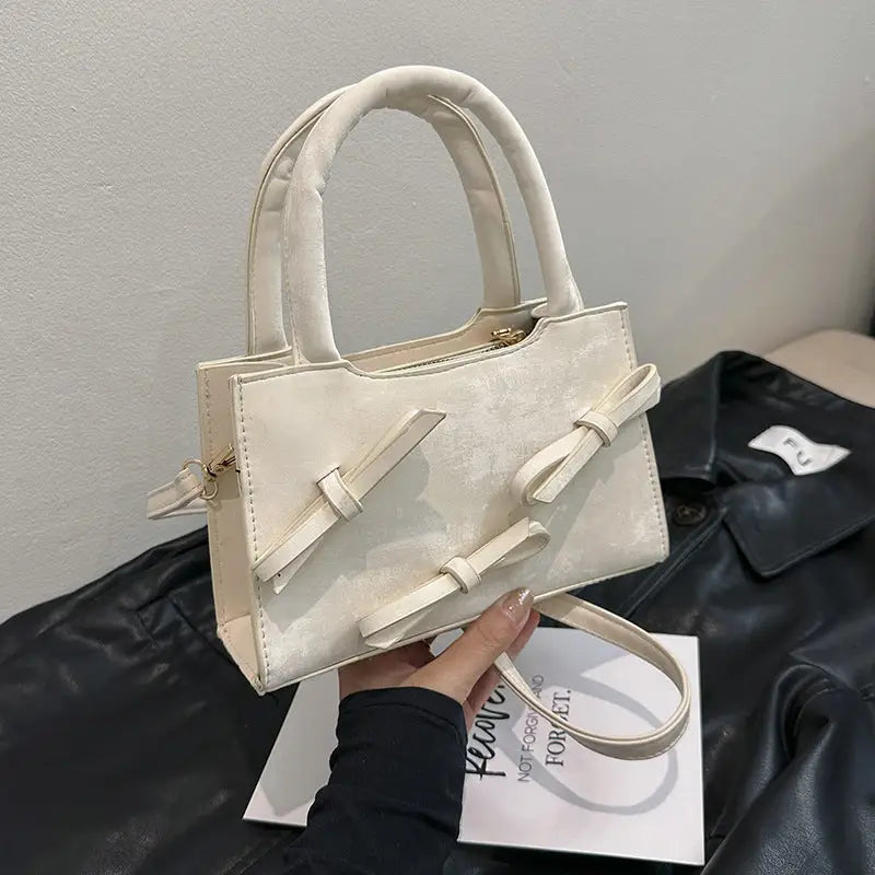 PU Crossbody Bag with Bow and Three Dimensional Pocket - White