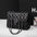 PU Diamond Grid Chain Lock Square Flap Bag with Internal Zipper Compartments - Black