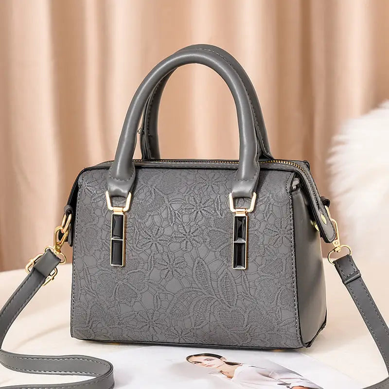 PU Embossed Solid Color Womens Handbag Multiple Color Options - Dark Gray
