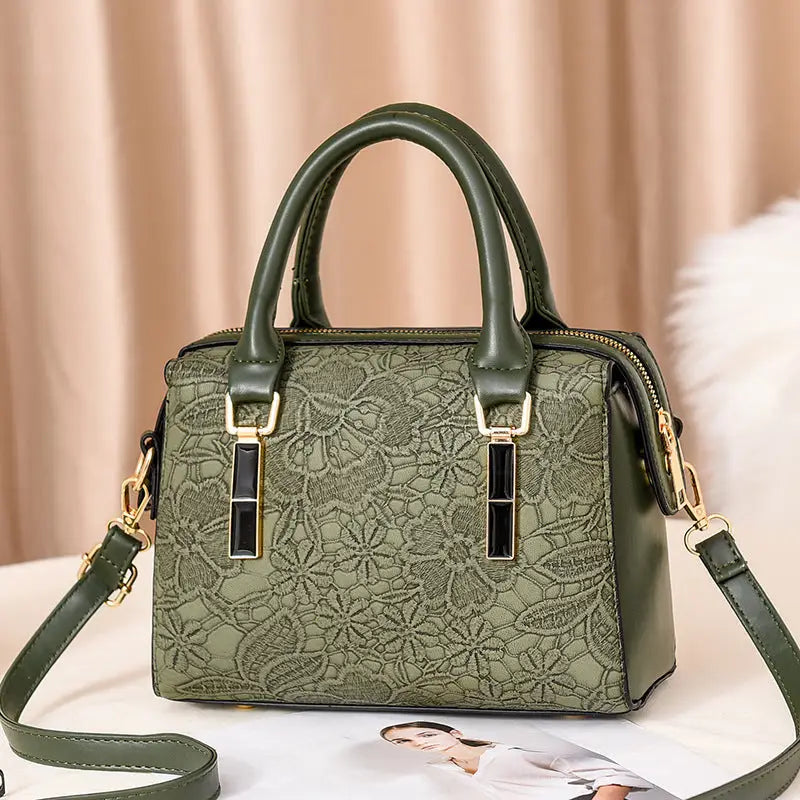 PU Embossed Solid Color Womens Handbag Multiple Color Options - Grass Green