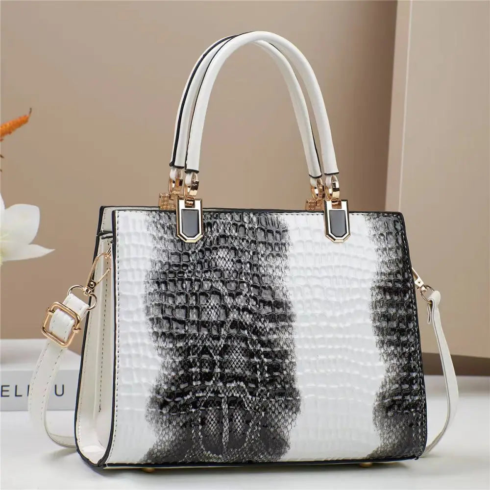 PU Horizontal Square Suitcase Bag with Multiple Zipper Compartments - White
