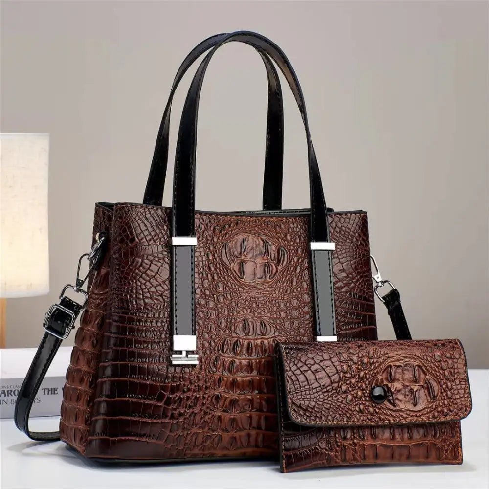 PU Horizontal Square Suitcase with Sandwich Pocket and Packing Bag - Brown