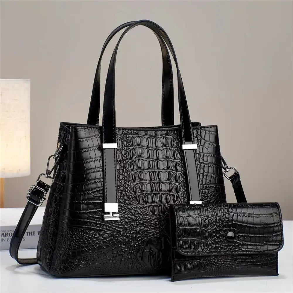 PU Horizontal Square Suitcase with Sandwich Pocket and Packing Bag - Black