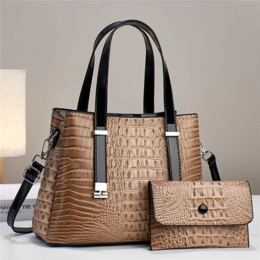 PU Horizontal Square Suitcase with Sandwich Pocket and Packing Bag - Khaki