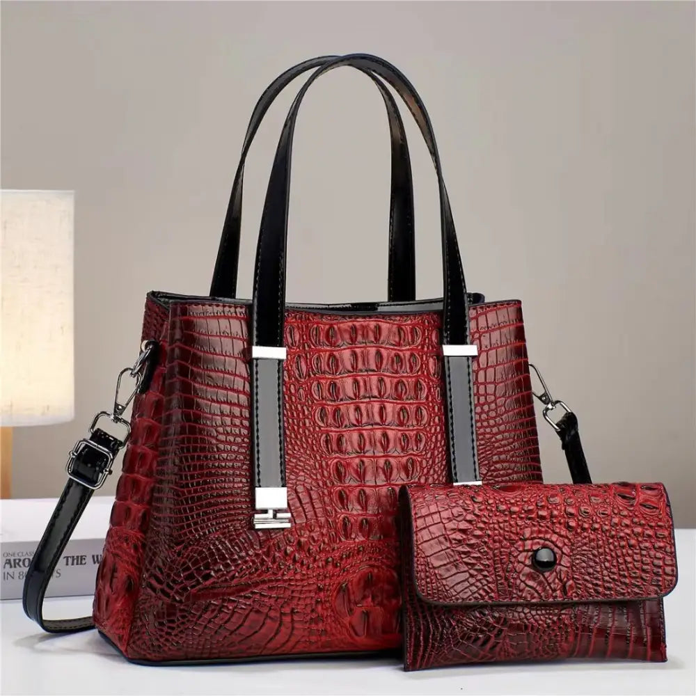 PU Horizontal Square Suitcase with Sandwich Pocket and Packing Bag - Purplish Red