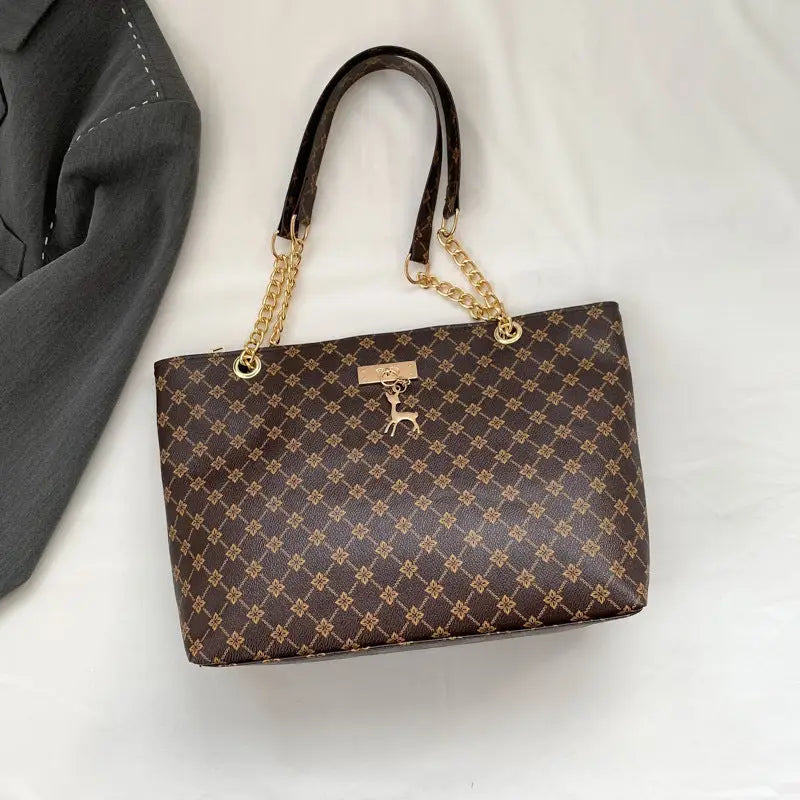 PU Horizontal Square Suitcase with Three Dimensional Outer Pocket - Brown