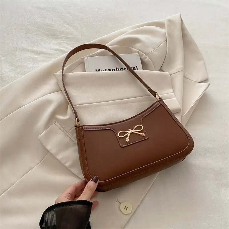 PU Leather Bow Accent Handbag in Multiple Colors - Brown / 24X14X5