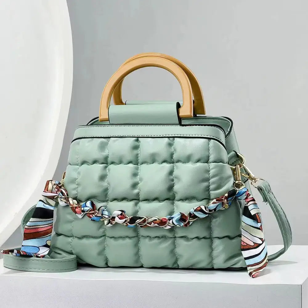 PU Leather Bucket Suitcase Bag with Internal Zipper and Multiple Colors - Green / Length 25 Width 12 Height 17