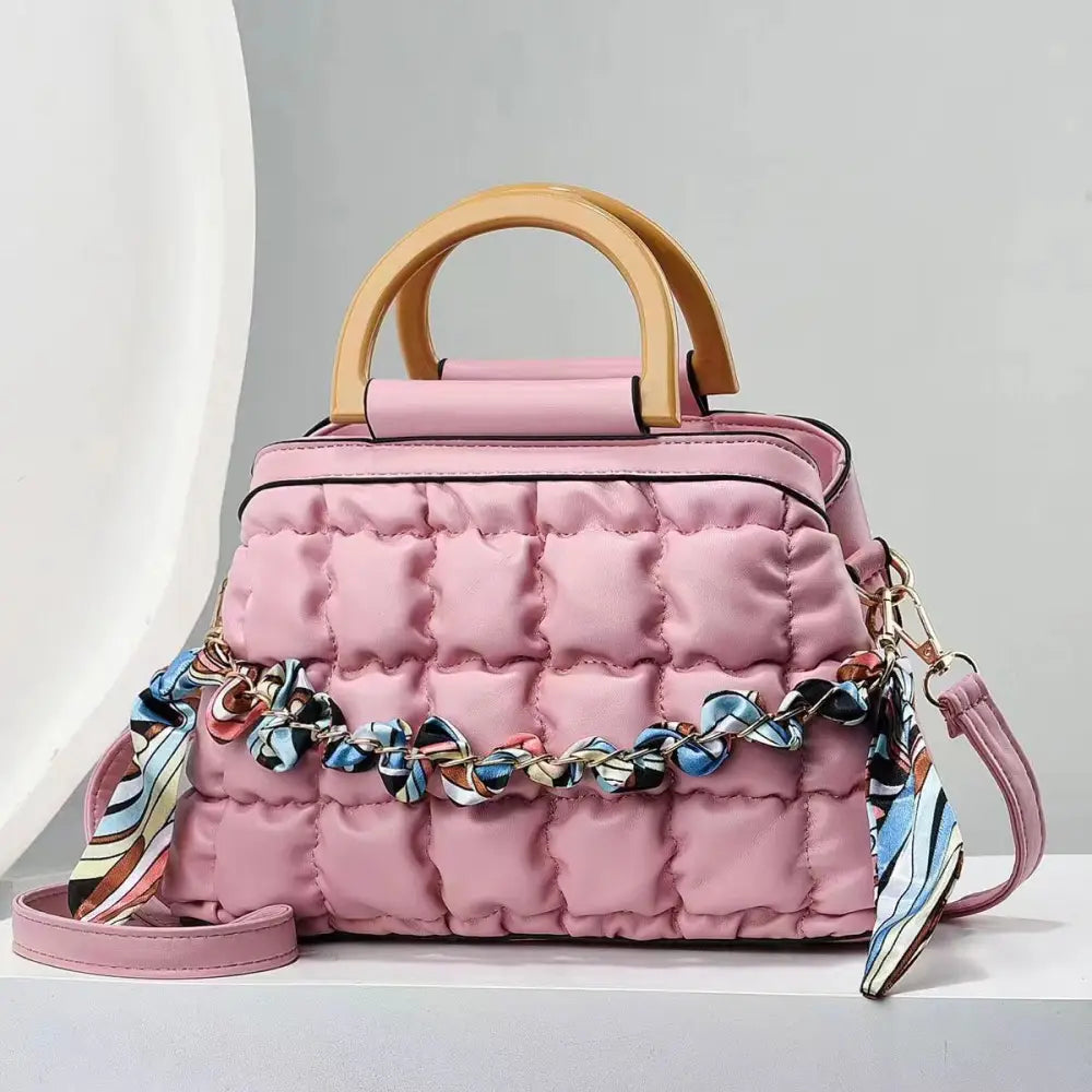 PU Leather Bucket Suitcase Bag with Internal Zipper and Multiple Colors - Pink / Length 25 Width 12 Height 17