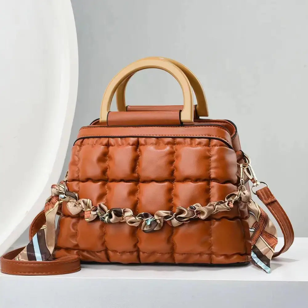 PU Leather Bucket Suitcase Bag with Internal Zipper and Multiple Colors - Dark Khaki / Length 25 Width 12 Height 17