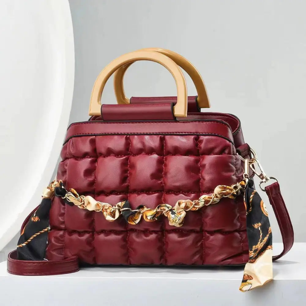 PU Leather Bucket Suitcase Bag with Internal Zipper and Multiple Colors - Purplish Red / Length 25 Width 12 Height 17