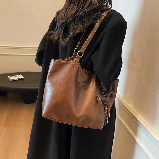 PU Leather Double Handle Zipper Tote Bag 39 x 29 x 13 cm