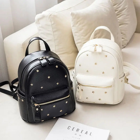 PU Leather Double Shoulder Bag with Rivet Accents and Three Dimensional Pocket