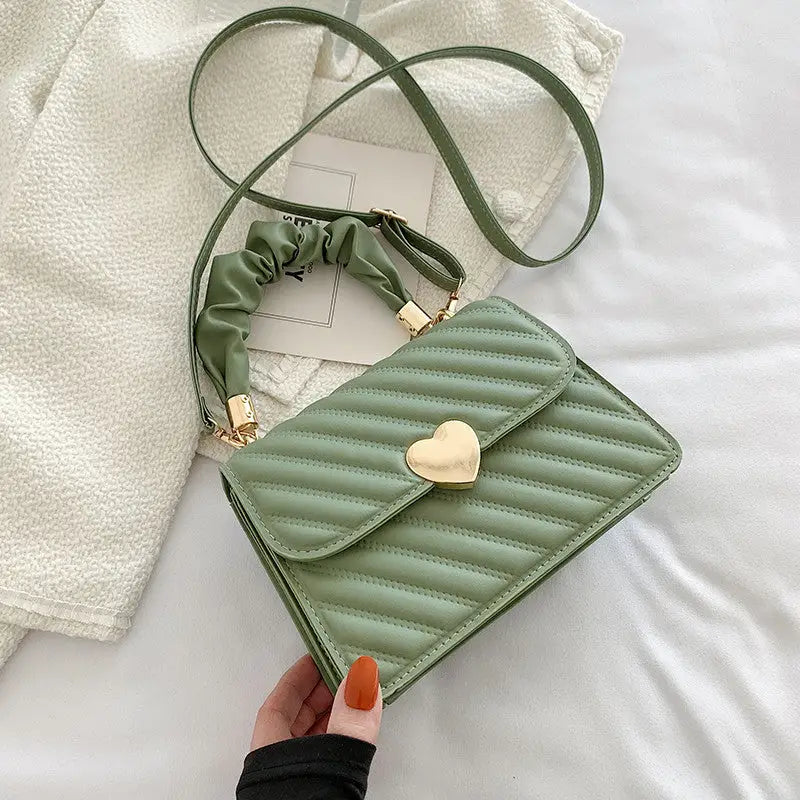 PU Leather Horizontal Square Bag with Sandwich Pockets and Zipper Compartment - Green