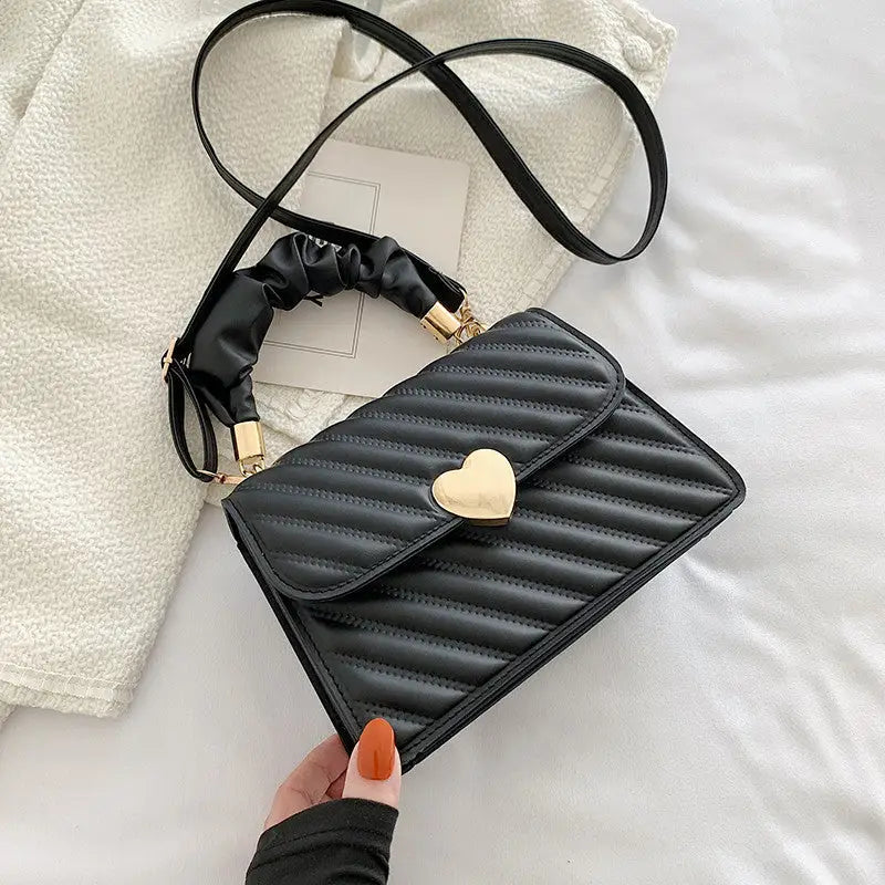 PU Leather Horizontal Square Bag with Sandwich Pockets and Zipper Compartment - Black