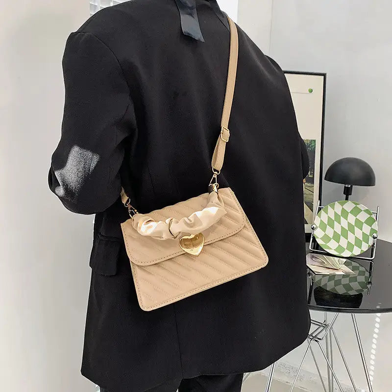 PU Leather Horizontal Square Bag with Sandwich Pockets and Zipper Compartment