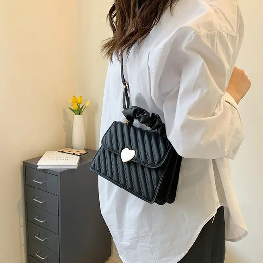 PU Leather Horizontal Square Bag with Sandwich Pockets and Zipper Compartment