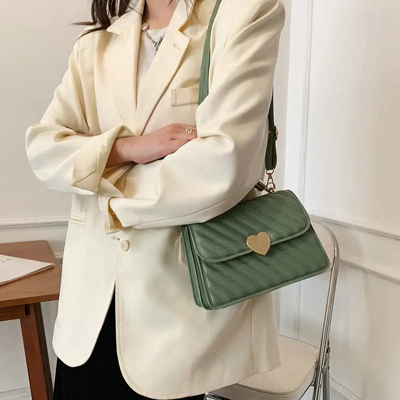 PU Leather Horizontal Square Bag with Sandwich Pockets and Zipper Compartment
