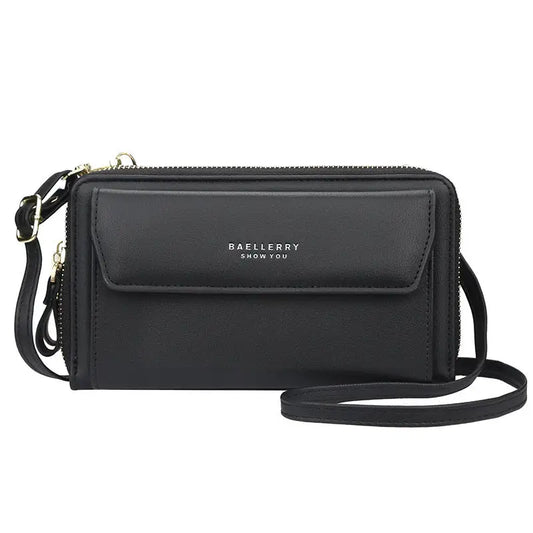 PU Leather Horizontal Square Bag with Zipper Buckle and Soft Finish - Black - 7