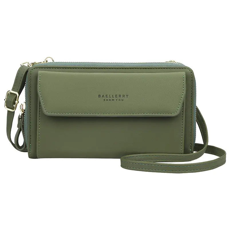 PU Leather Horizontal Square Bag with Zipper Buckle and Soft Finish - Green - 7