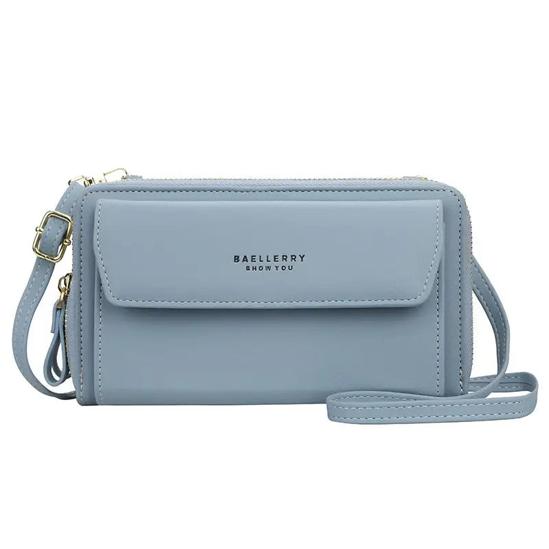 PU Leather Horizontal Square Bag with Zipper Buckle and Soft Finish - Blue - 7
