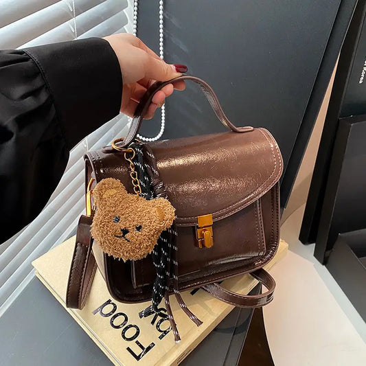 PU Leather Horizontal Square Bag with Zipper Compartment