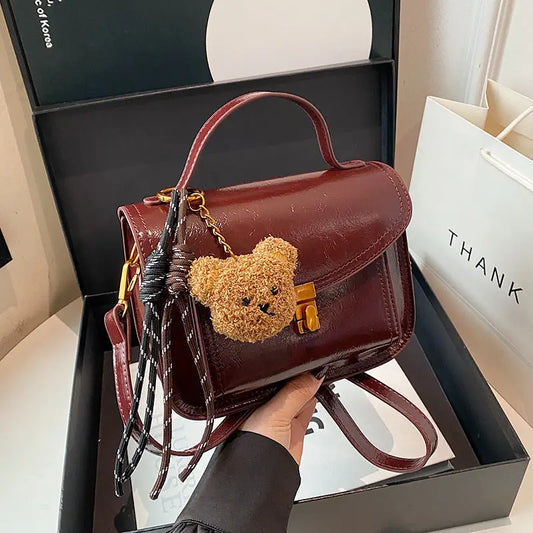 PU Leather Horizontal Square Bag with Zipper Compartment