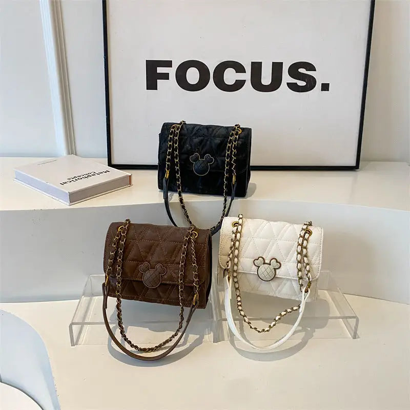 PU Leather Horizontal Square Crossbody Bag with Lock and Diamond Mesh Design
