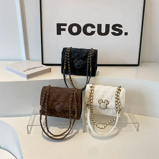 PU Leather Horizontal Square Crossbody Bag with Lock and Diamond Mesh Design
