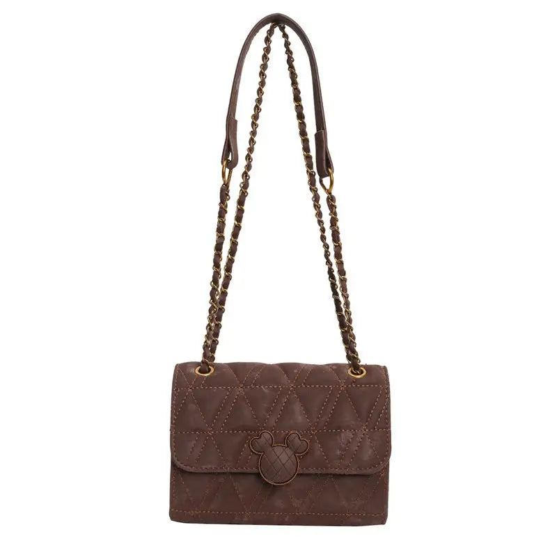 PU Leather Horizontal Square Crossbody Bag with Lock and Diamond Mesh Design