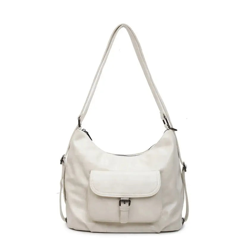 PU Leather Horizontal Square Suitcase with Double Shoulder Straps - Beige / 31x13x30