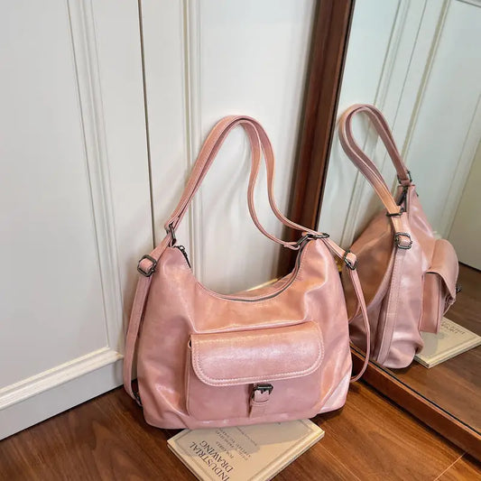 PU Leather Horizontal Square Suitcase with Double Shoulder Straps