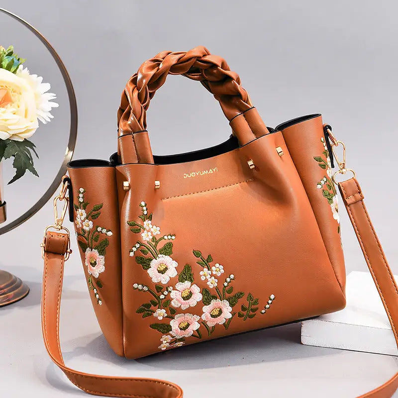 PU Leather Medium Crossbody Handbag with Drawstring Closure Orange